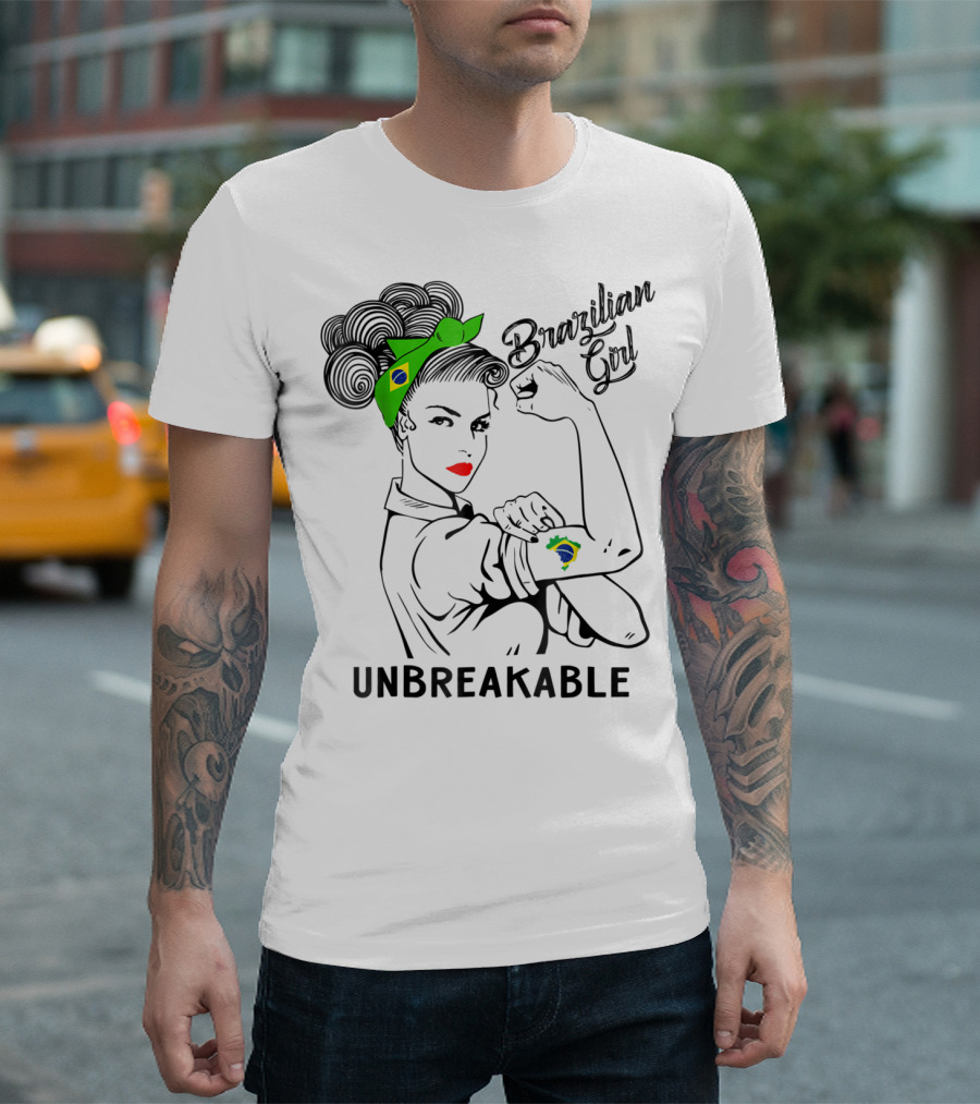 Brazilian Girl Unbreakable with Brazil Flag Bandana and Tattoo T-Shirt