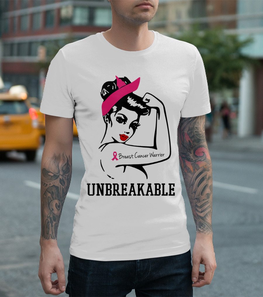 Unbreakable Breast Cancer Warrior Rosie the Riveter Pink T-Shirt