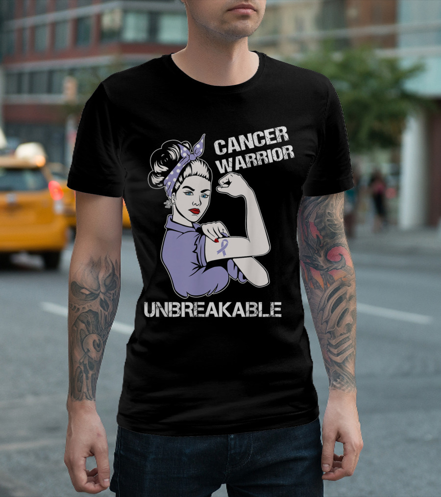 Cancer Warrior Unbreakable Rosie the Riveter Purple T-Shirt