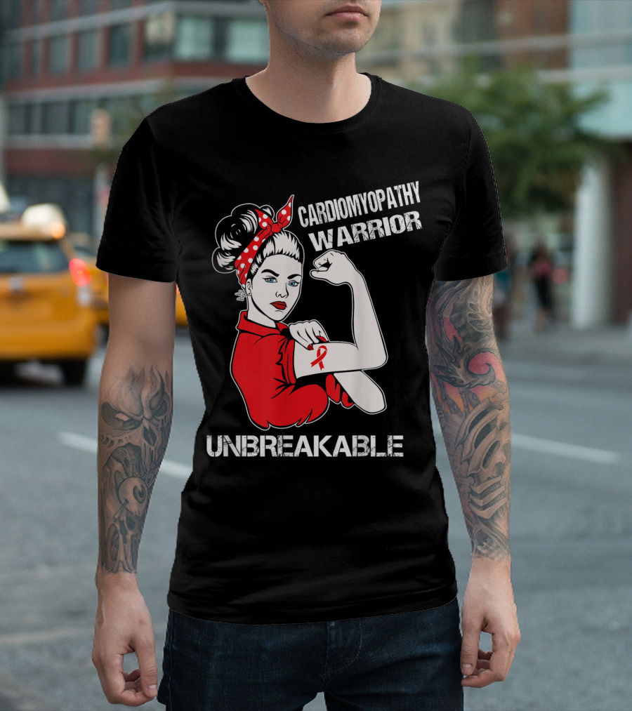 Cardiomyopathy Warrior Unbreakable Rosie Riveter Red T-Shirt