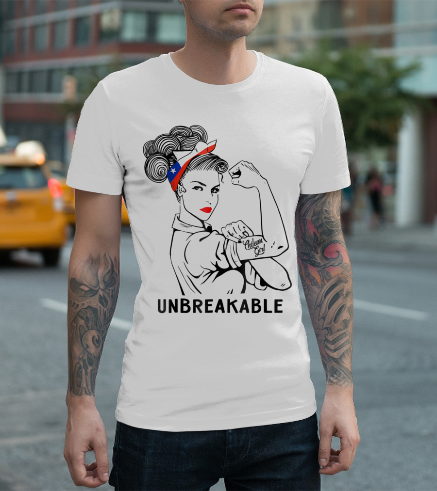 Chilean Girl Unbreakable Rosie Riveter Heritage with Chile Flag Bandana T-Shirt