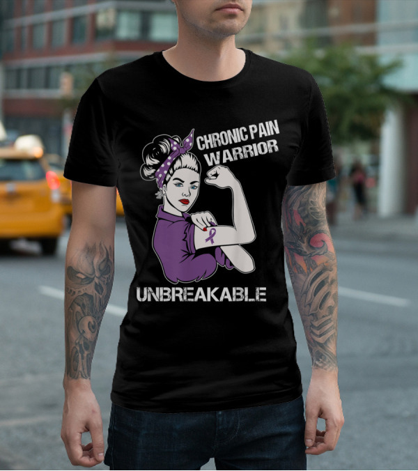 Chronic Pain Warrior Unbreakable Rosie Riveter Purple T-Shirt