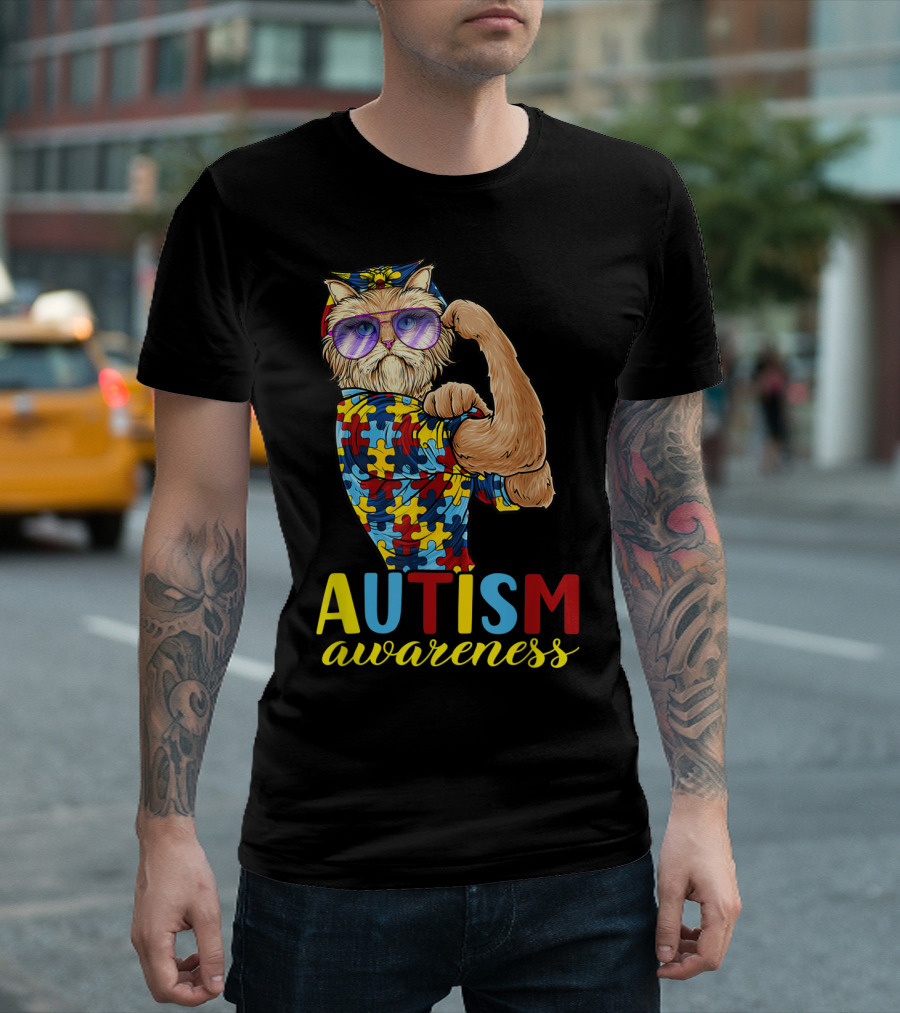 Autism Awareness Unbreakable Cat With Puzzle T-Shirt