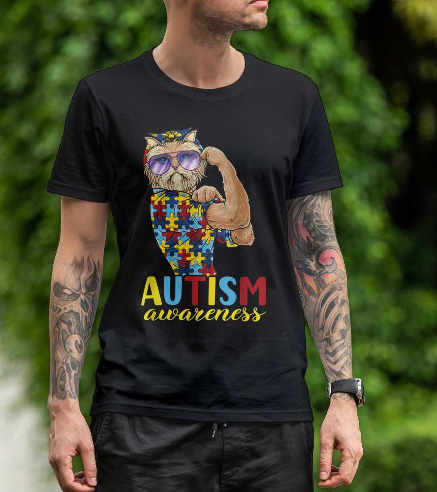 Autism Awareness Unbreakable Cat With Puzzle T-Shirt