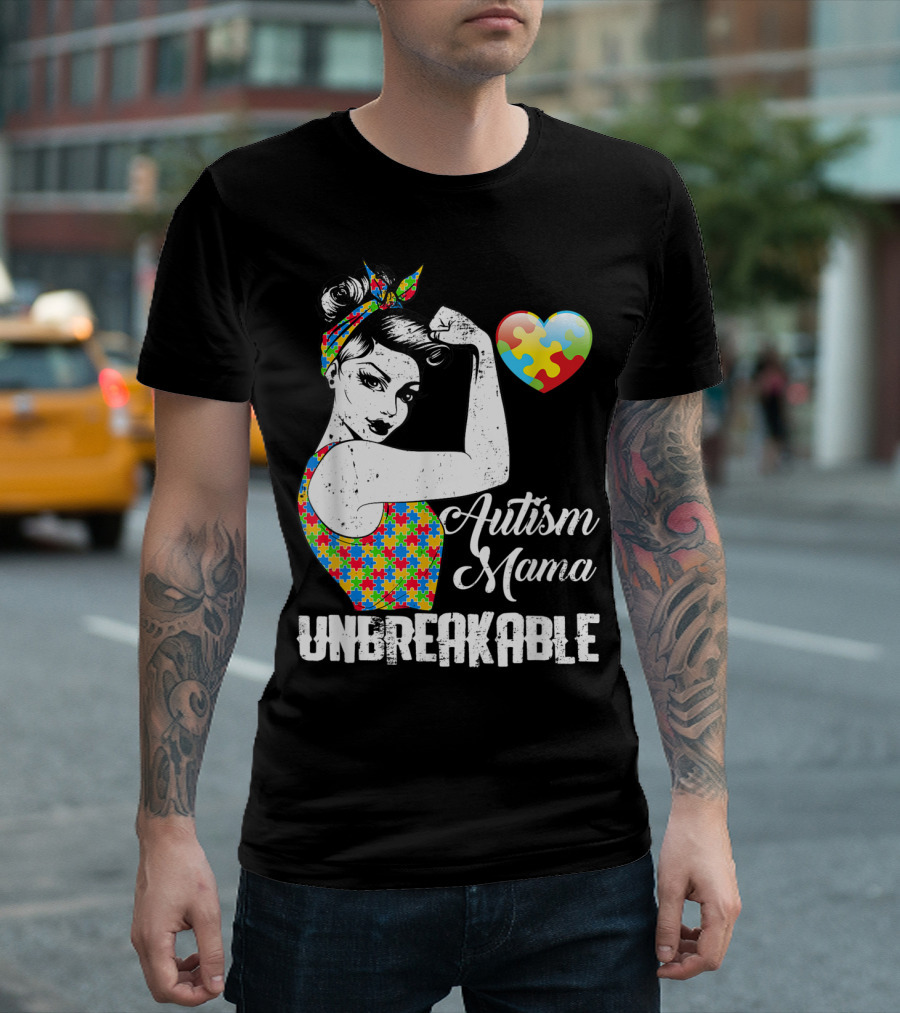 Autism Mama Unbreakable Love Puzzle Heart Awareness T-Shirt