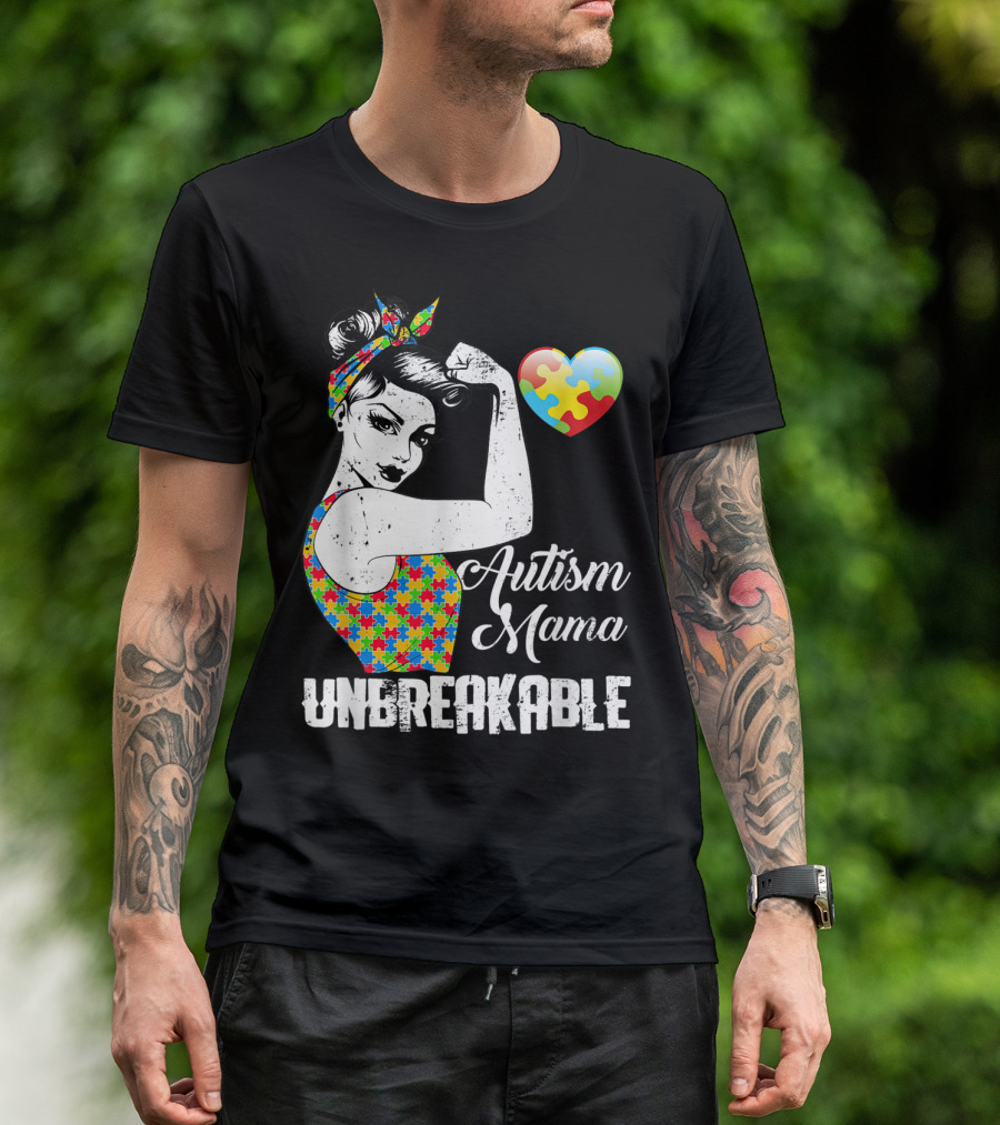 Autism Mama Unbreakable Love Puzzle Heart Awareness T-Shirt