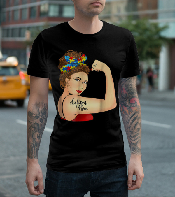 Autism Mom Unbreakable Rosie Awareness Puzzle Bow T-Shirt