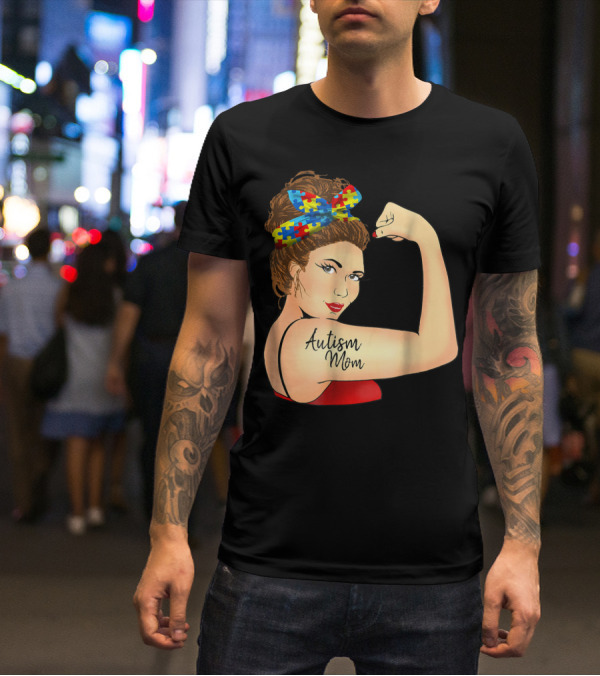 Autism Mom Unbreakable Rosie Awareness Puzzle Bow T-Shirt