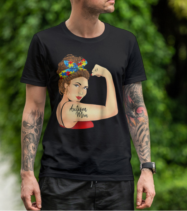 Autism Mom Unbreakable Rosie Awareness Puzzle Bow T-Shirt