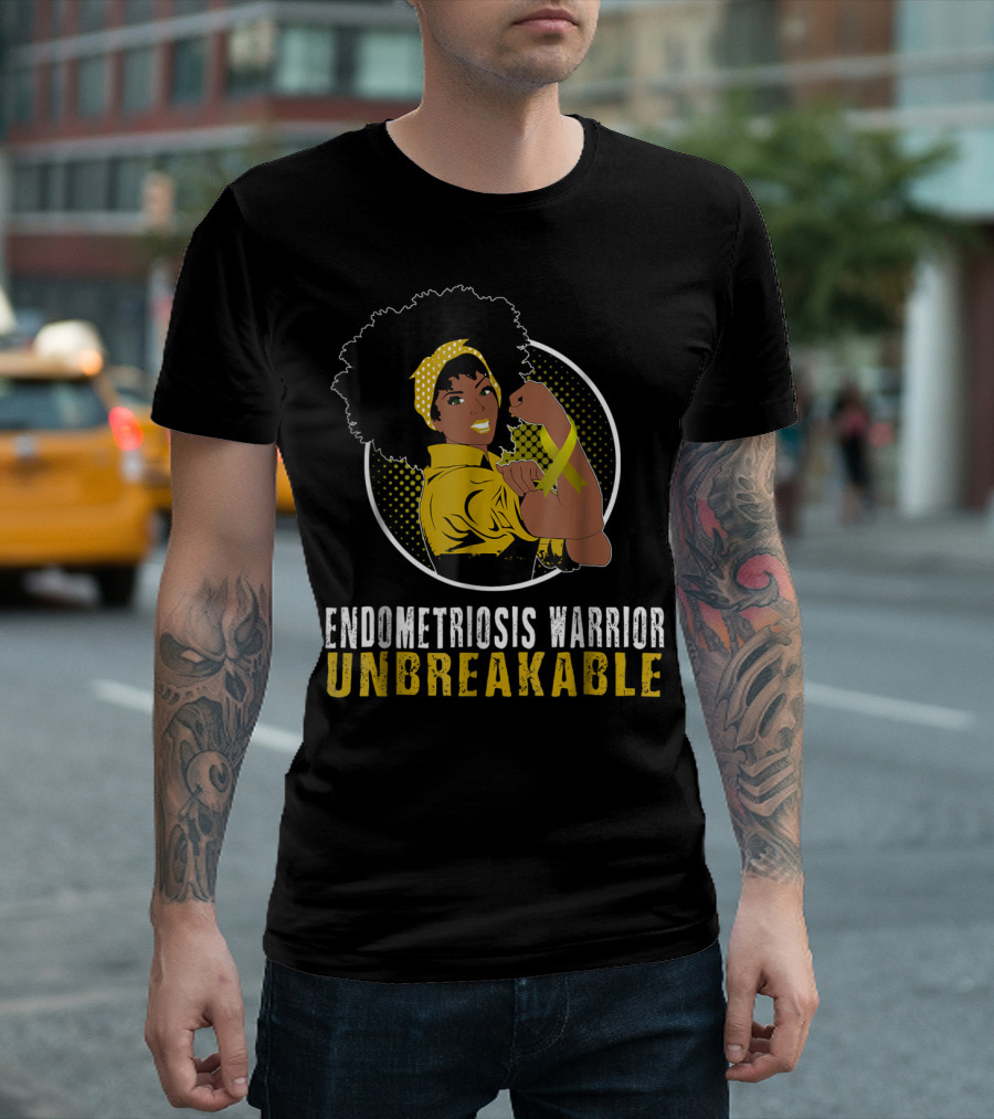 Endometriosis Warrior Unbreakable Afro Woman Yellow Bandana T-Shirt