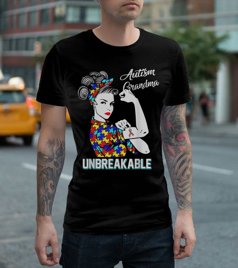 Autism Grandma Unbreakable Puzzle Pattern Awareness T-Shirt