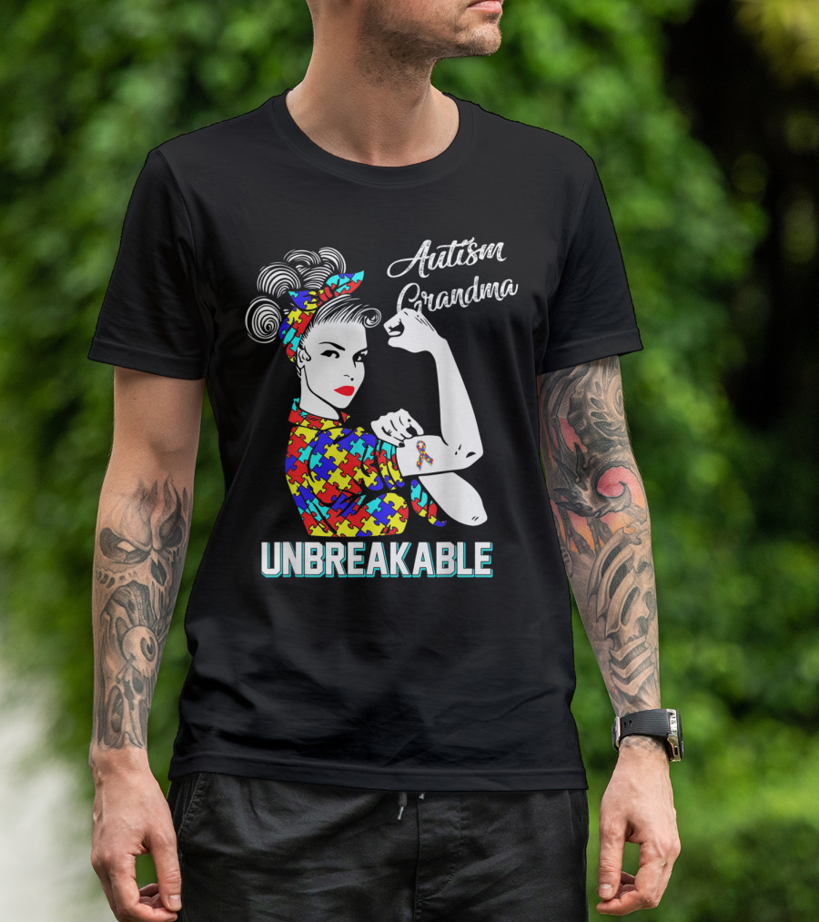 Autism Grandma Unbreakable Puzzle Pattern Awareness T-Shirt