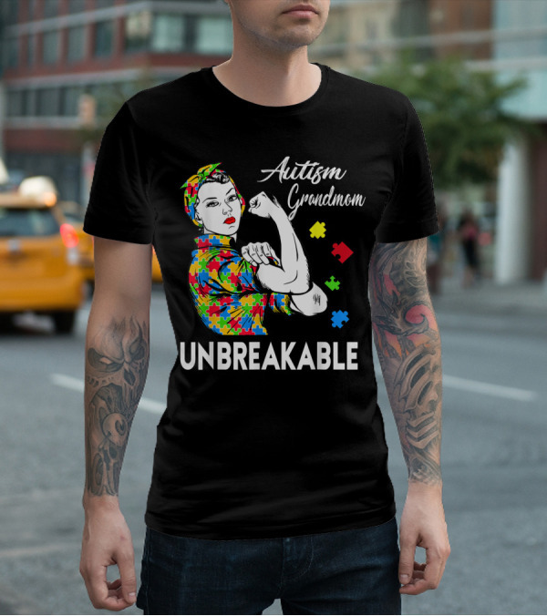 Unbreakable Autism Grandmom Autism Awareness Puzzle Pieces T-Shirt