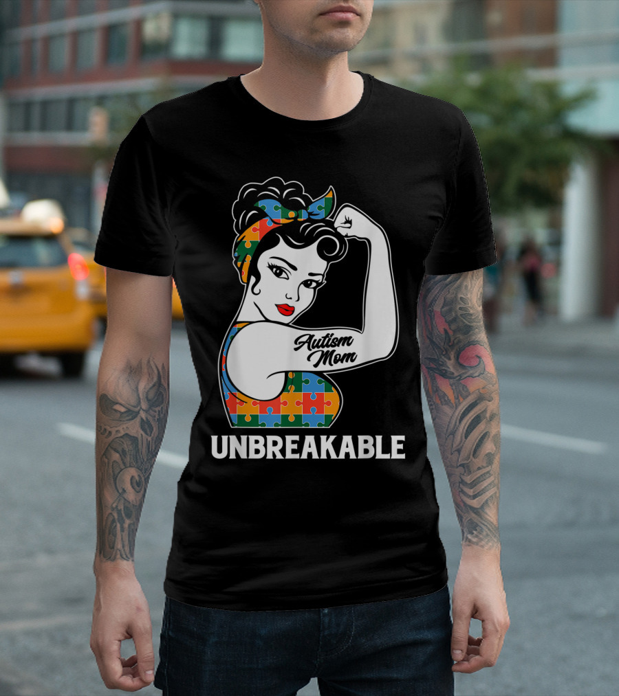 Unbreakable Autism Mom Puzzle Pattern Awareness Strong T-Shirt