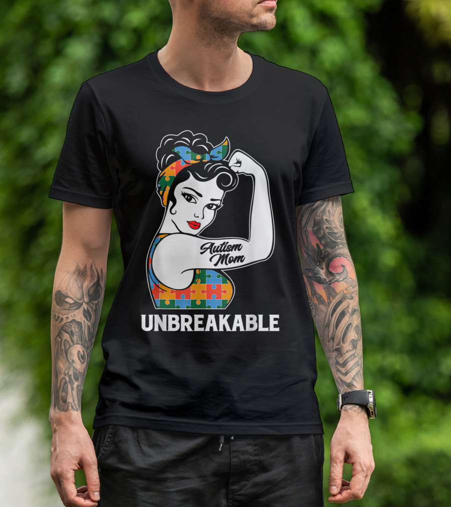 Unbreakable Autism Mom Puzzle Pattern Awareness Strong T-Shirt