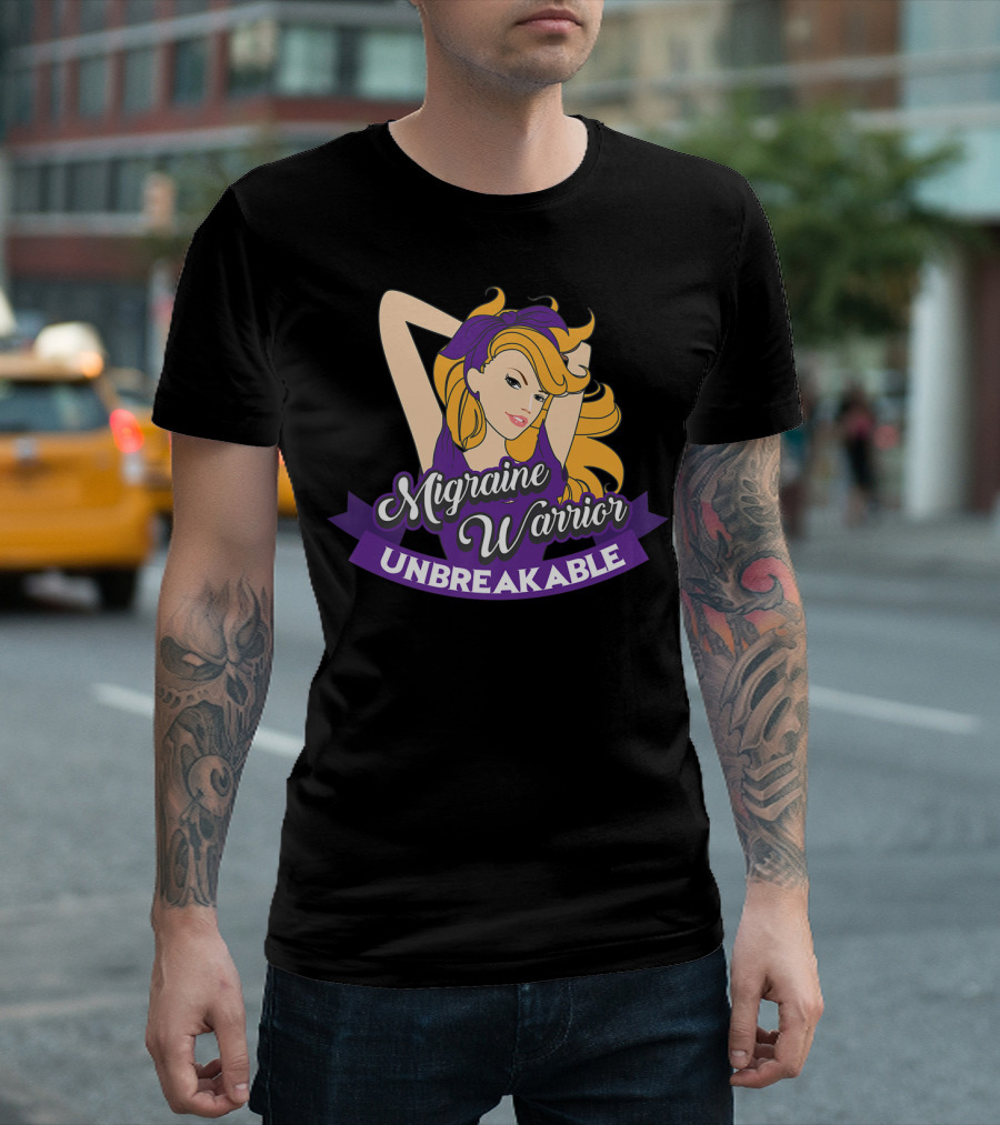 Migraine Warrior Unbreakable Awareness UP Purple Rosie Riveter T-Shirt