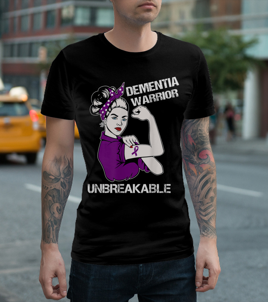 Dementia Warrior Unbreakable Purple Ribbon Rosie the Riveter T-Shirt