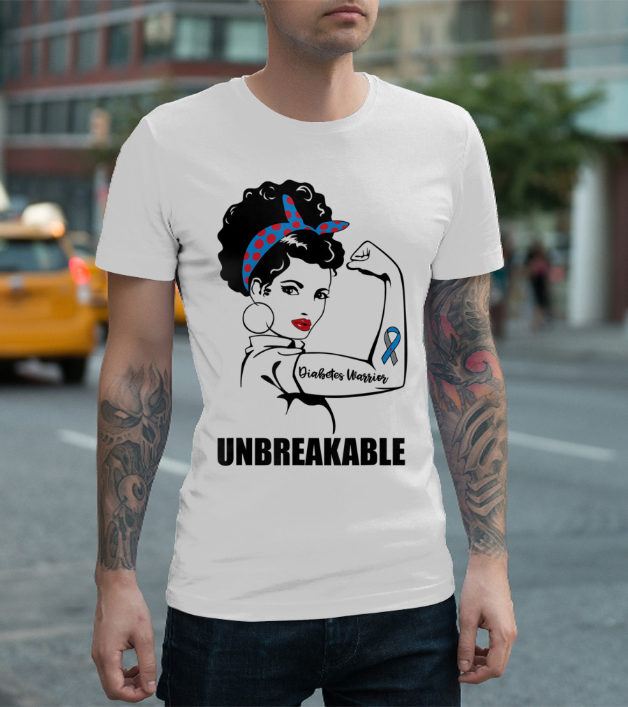 Diabetes Warrior Unbreakable Rosie Ribbon Empowerment T-Shirt