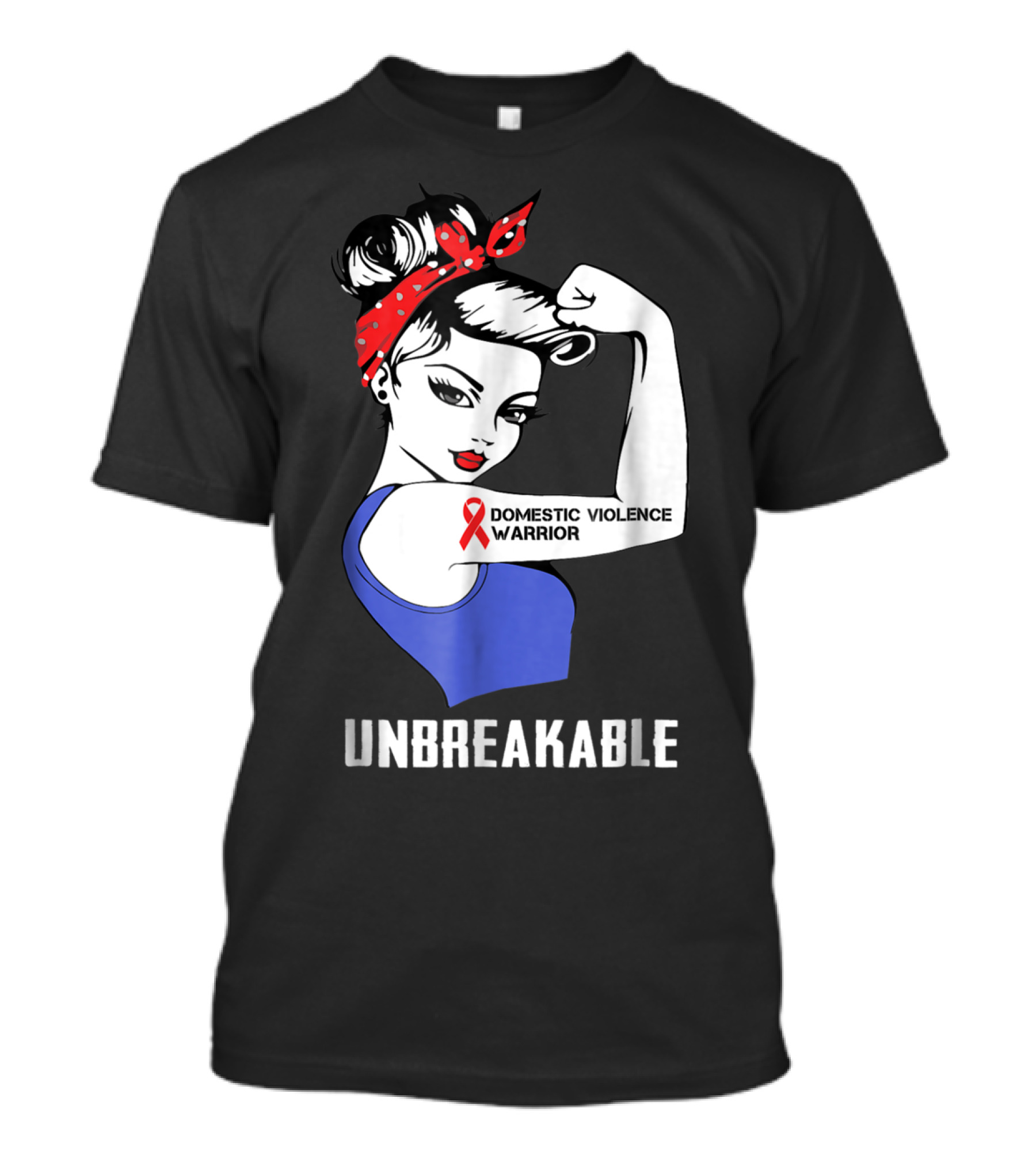 Domestic Violence Warrior Unbreakable Rosie Riveter Red Ribbon T-Shirt