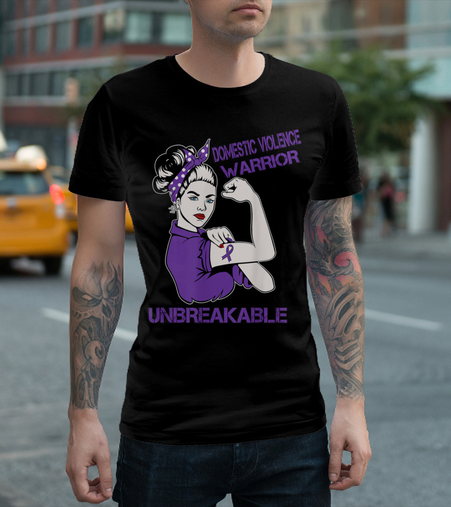 Domestic Violence Warrior Unbreakable Purple Ribbon Empowerment T-Shirt