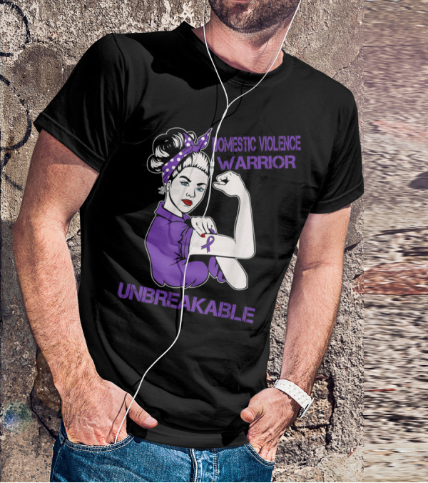 Domestic Violence Warrior Unbreakable Purple Ribbon Empowerment T-Shirt