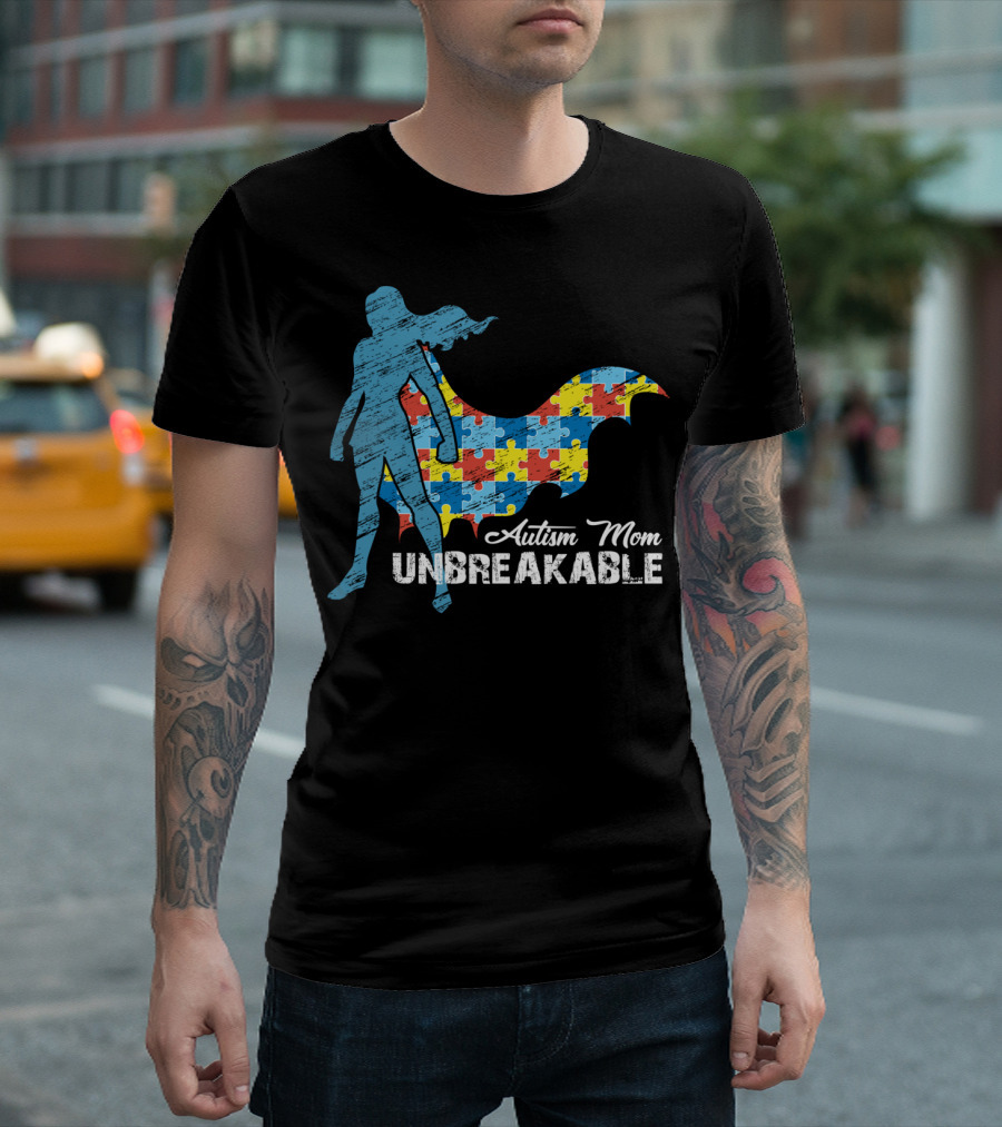 Autism Mom Unbreakable Puzzle Cape Superhero T-Shirt