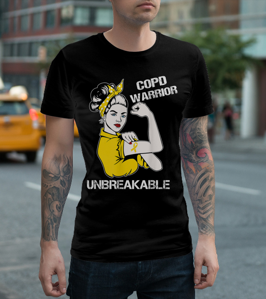 COPD Warrior Unbreakable Rosie Riveter Style Yellow T-Shirt