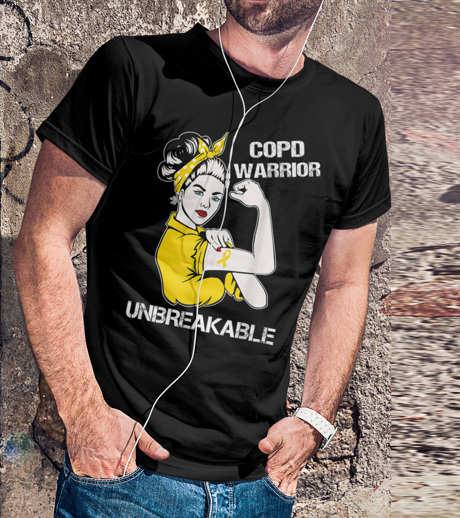 COPD Warrior Unbreakable Rosie Riveter Style Yellow T-Shirt