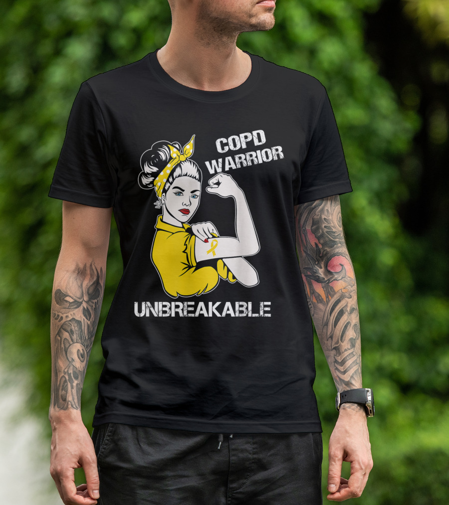 COPD Warrior Unbreakable Rosie Riveter Style Yellow T-Shirt