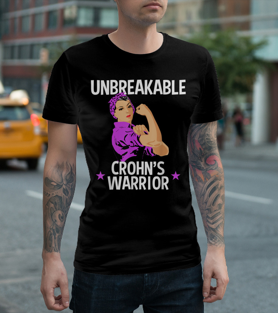 Unbreakable Crohn's Warrior Purple Awareness Rosie the Riveter T-Shirt