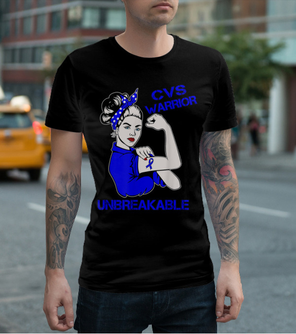 CVS Warrior Unbreakable Rosie The Riveter Style Blue Awareness T-Shirt