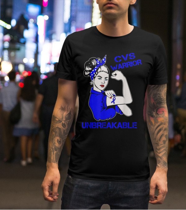 CVS Warrior Unbreakable Rosie The Riveter Style Blue Awareness T-Shirt