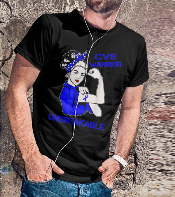 CVS Warrior Unbreakable Rosie The Riveter Style Blue Awareness T-Shirt