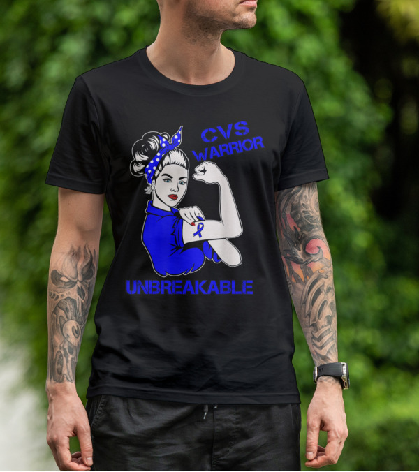 CVS Warrior Unbreakable Rosie The Riveter Style Blue Awareness T-Shirt