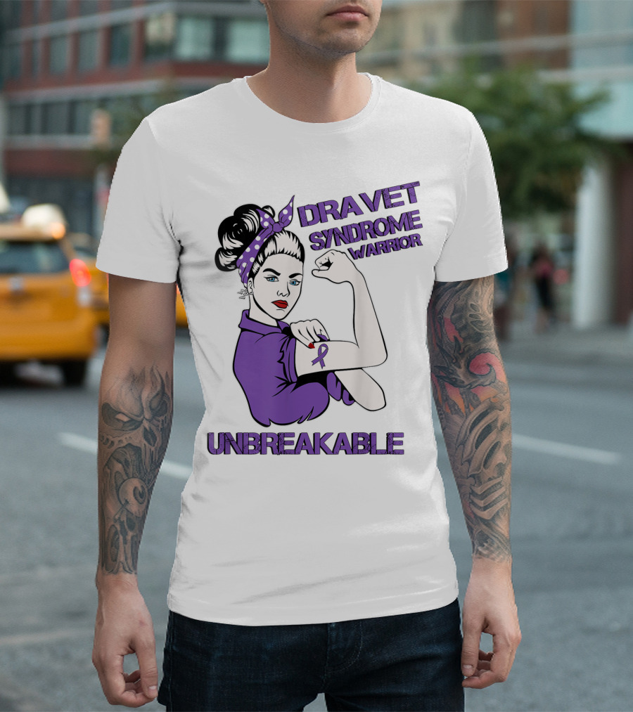 Dravet Syndrome Warrior Unbreakable Rosie Riveter Style Purple T-Shirt