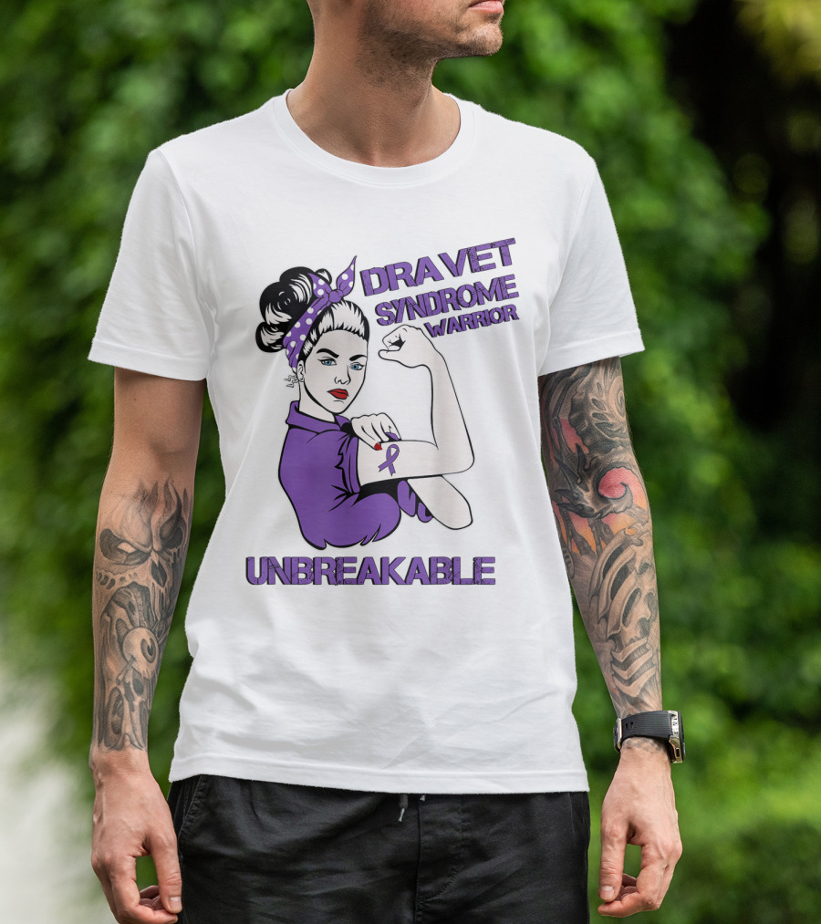 Dravet Syndrome Warrior Unbreakable Rosie Riveter Style Purple T-Shirt