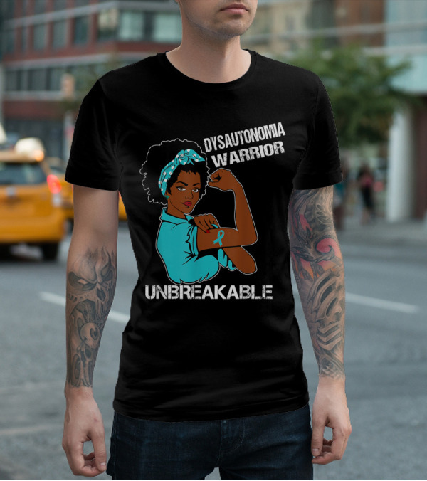 Dysautonomia Warrior Unbreakable Rosie The Riveter Style Blue Awareness T-Shirt