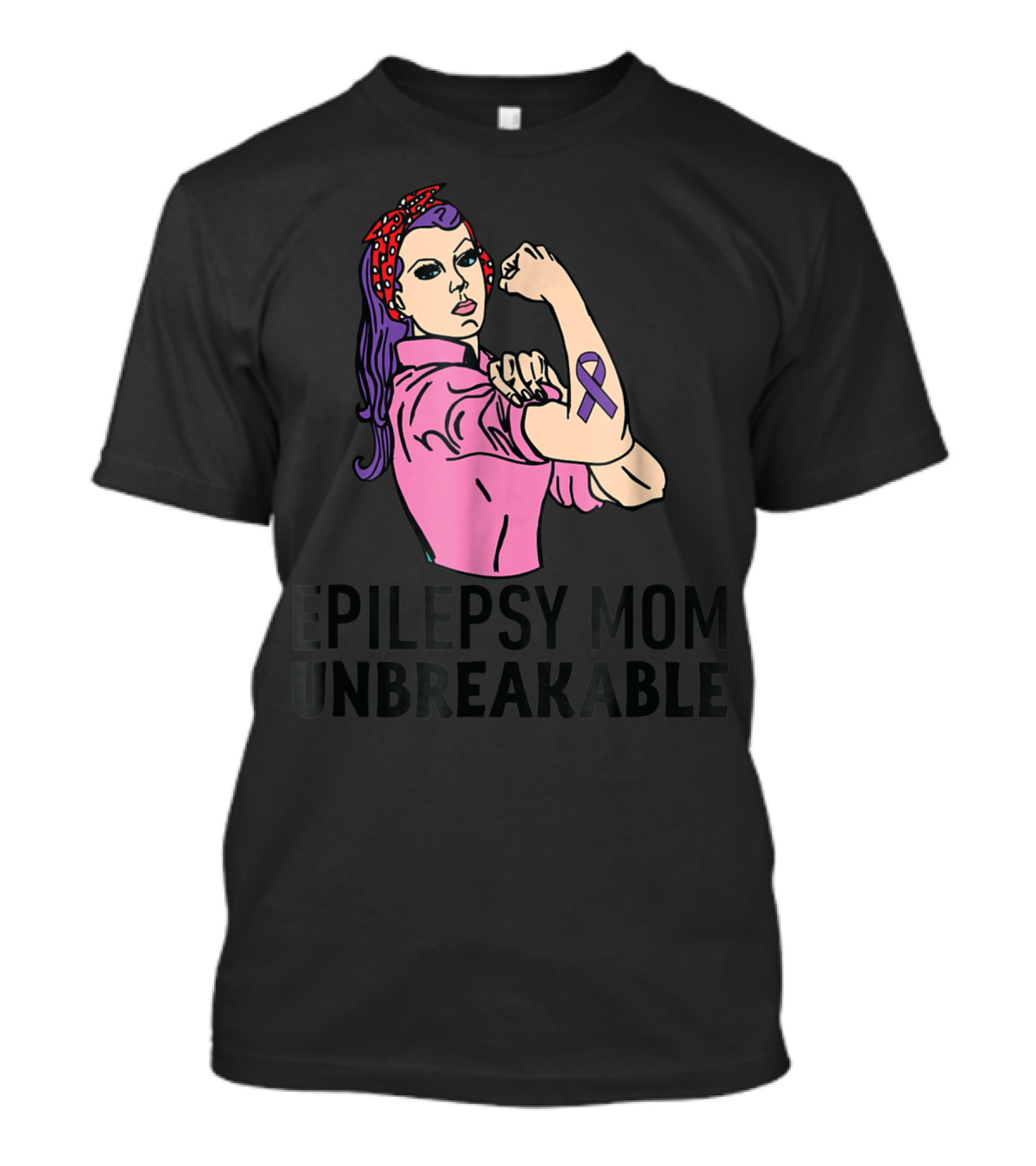 Epilepsy Mom Unbreakable Women Mother Purple Ribbon Empowerment T-Shirt