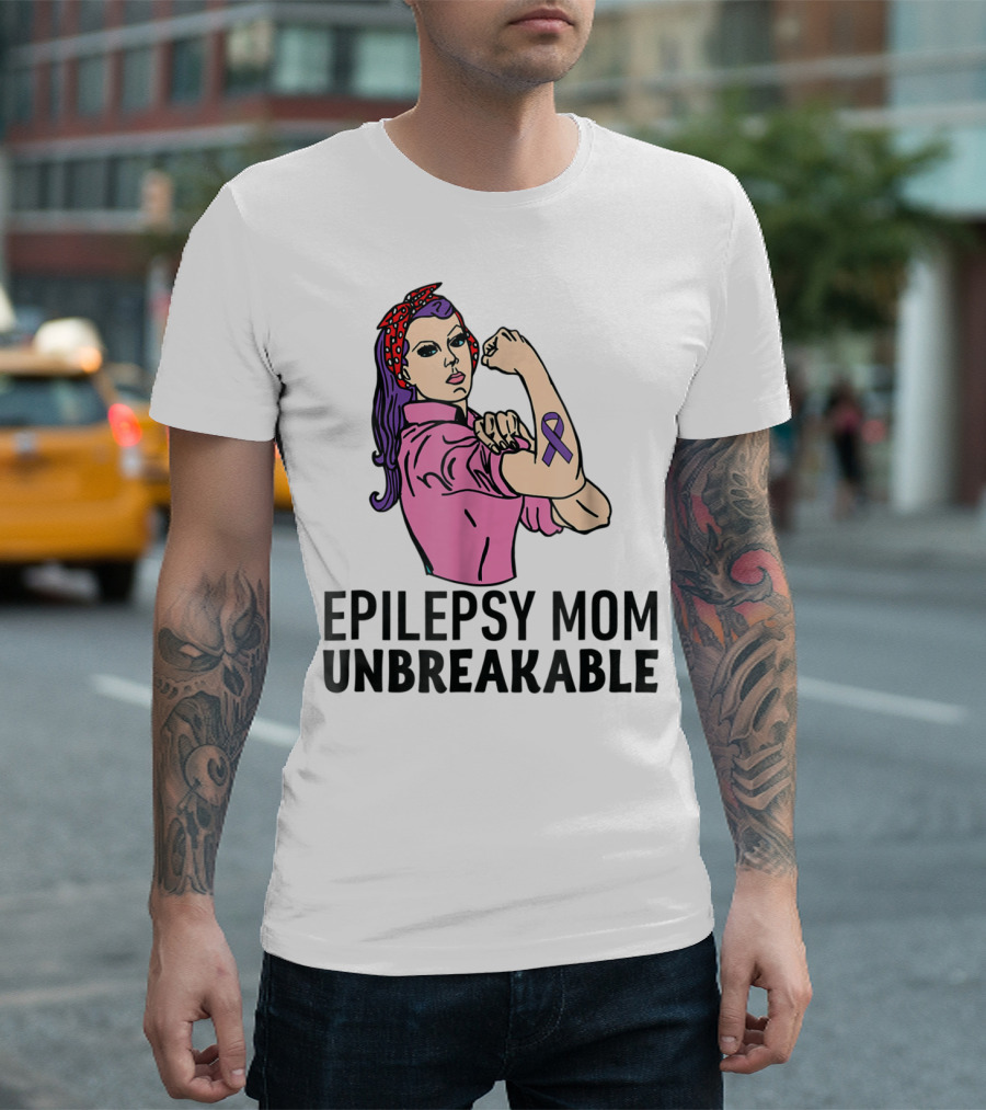 Epilepsy Mom Unbreakable Women Mother Purple Ribbon Empowerment T-Shirt