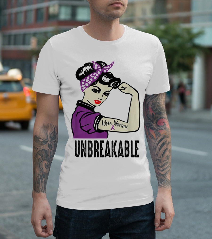 Unbreakable Fibro Warrior Rosie the Riveter Fibromyalgia Awareness T-Shirt