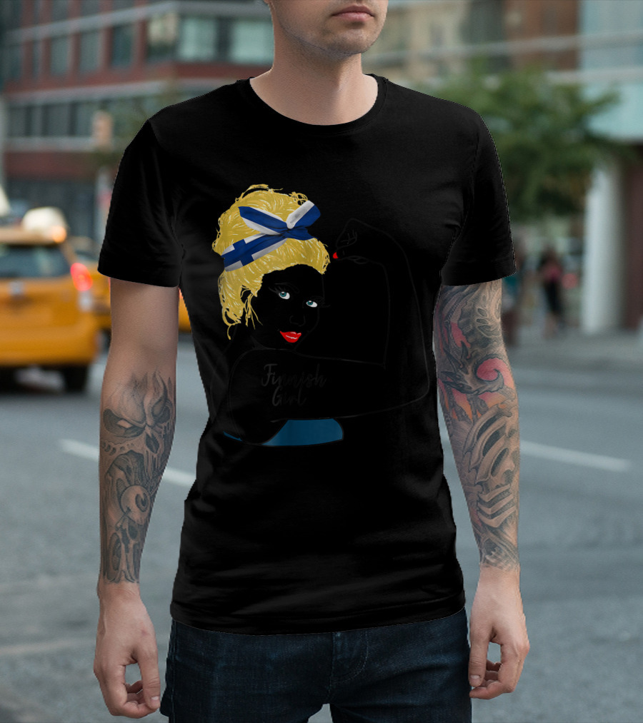 Finnish Girl Unbreakable Rosie The Riveter Style With Flag Headscarf T-Shirt