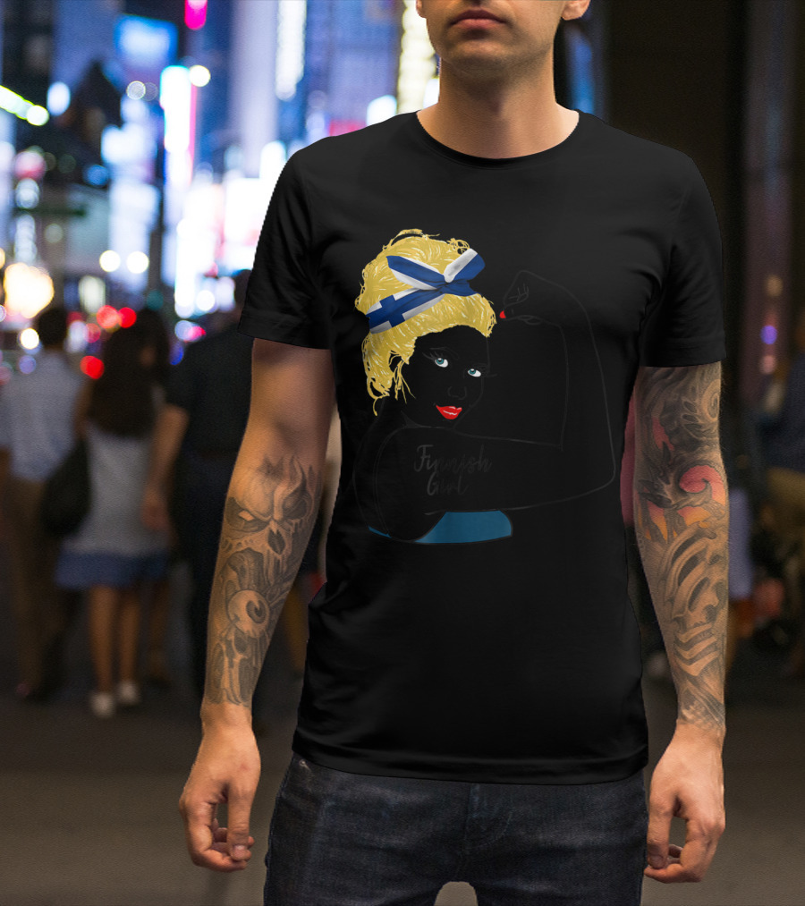 Finnish Girl Unbreakable Rosie The Riveter Style With Flag Headscarf T-Shirt