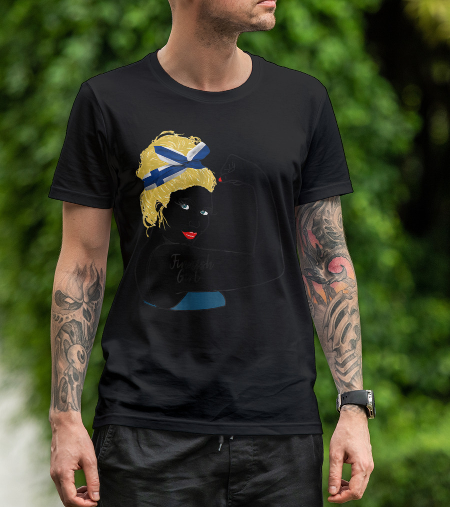 Finnish Girl Unbreakable Rosie The Riveter Style With Flag Headscarf T-Shirt