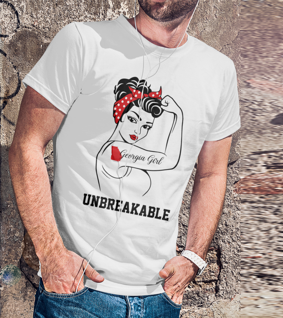 Georgia Girl Unbreakable Rosie The Riveter Style With Red Polka Dot Bandana T-Shirt