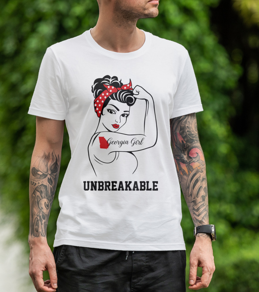 Georgia Girl Unbreakable Rosie The Riveter Style With Red Polka Dot Bandana T-Shirt