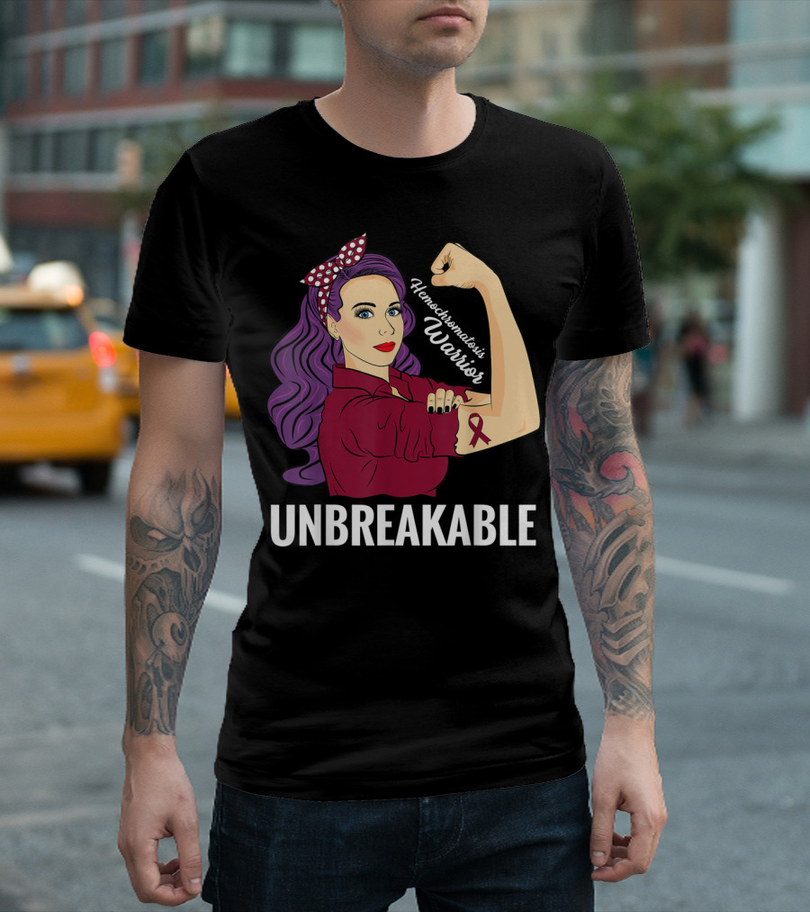 Hemochromatosis Warrior Unbreakable Awareness Rosie the Riveter T-Shirt