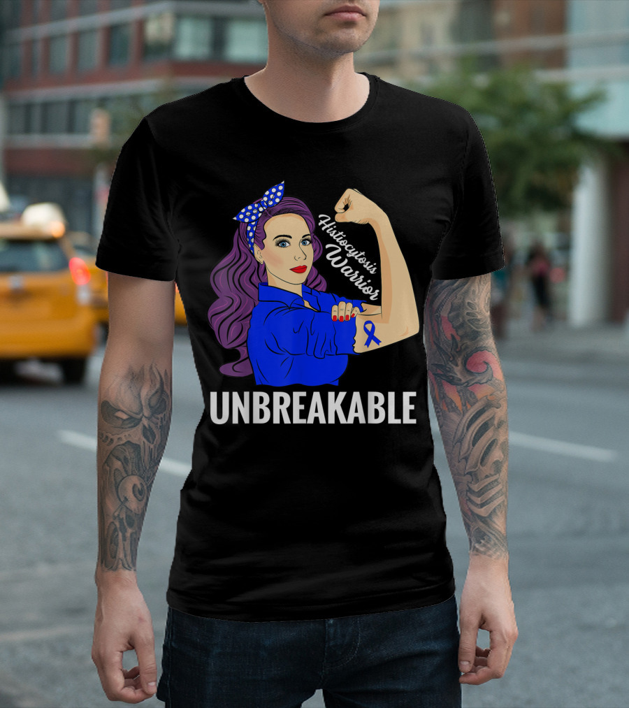 Histiocytosis Warrior Unbreakable Awareness Blue Ribbon Iconic Strength T-Shirt