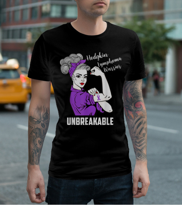 Hodgkin Lymphoma Warrior Unbreakable Rosie The Riveter Awareness T-Shirt