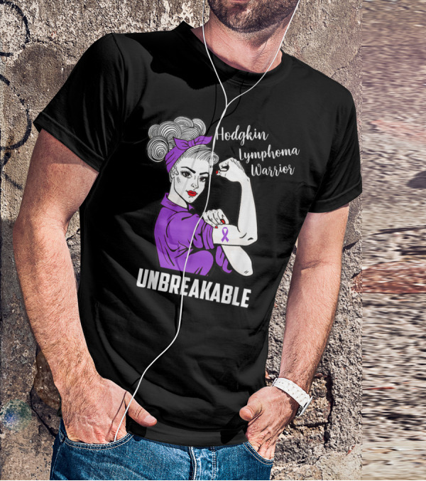 Hodgkin Lymphoma Warrior Unbreakable Rosie The Riveter Awareness T-Shirt