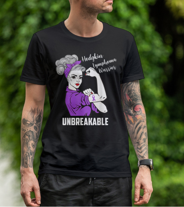 Hodgkin Lymphoma Warrior Unbreakable Rosie The Riveter Awareness T-Shirt